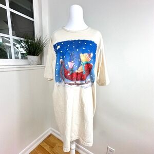 Vintage 90s Classic Pooh Christmas Nightshirt Tee One Size Made‎ in USA Disney